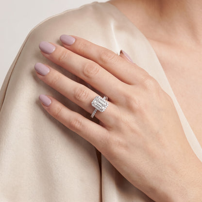 Chloe Halo Pavé Emerald Diamond Ring in White Gold - model.jpg
