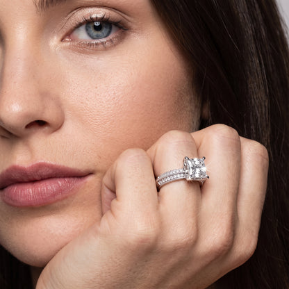 Indie Vintage Milgrain Princess Diamond Engagement Ring in White Gold - model.jpg
