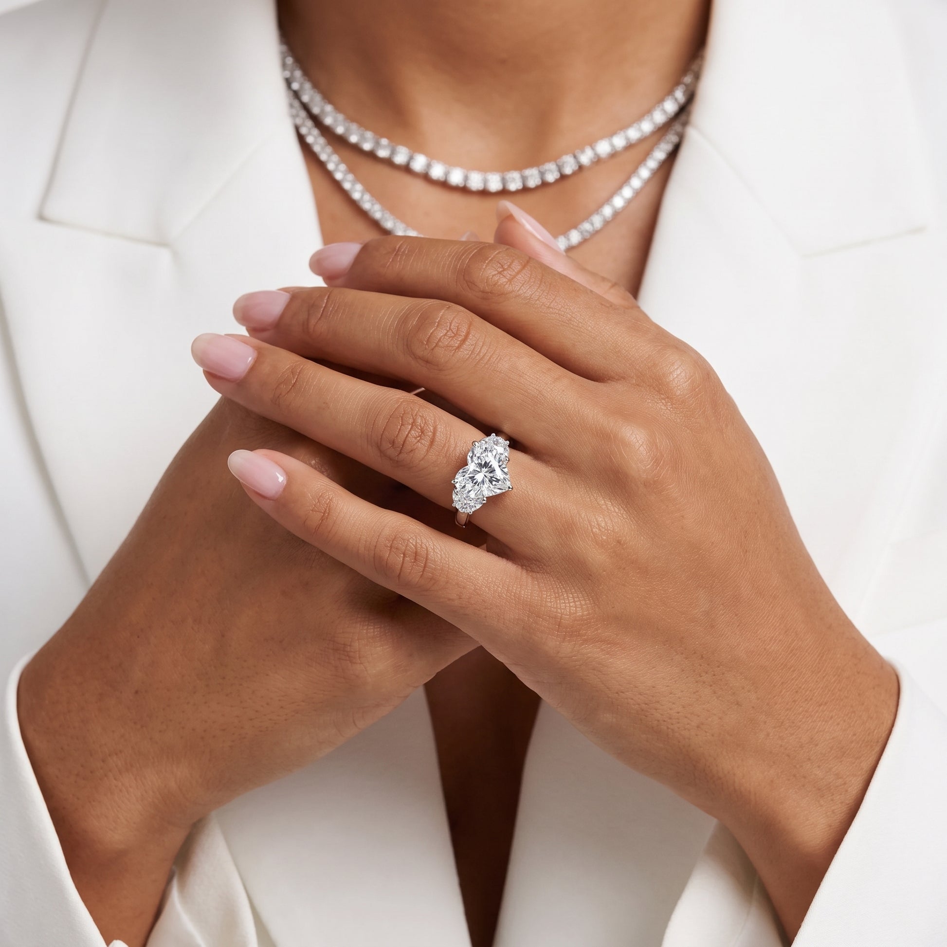 Romy Three-Stone Heart Diamond Engagement Ring in Silver - model.jpg