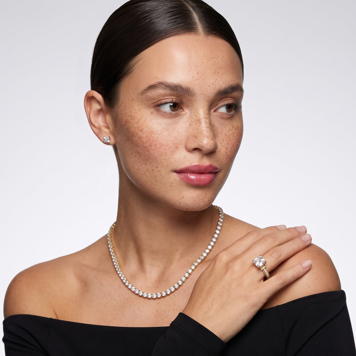 Anabelle Statement Pavé Asscher Diamond Engagement Ring in Rose Gold - model.jpg