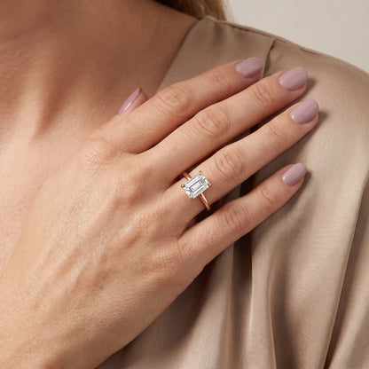 Nella Petite Solitaire Emerald Diamond Engagement Ring in Rose Gold - model.jpg