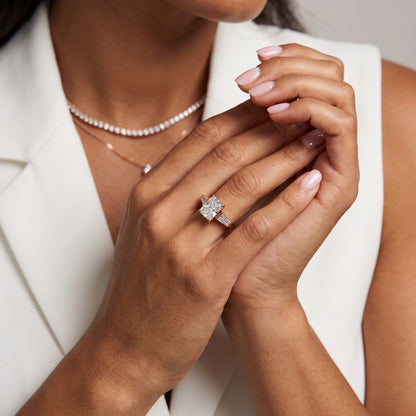 Layla Tapered Baguette Radiant Diamond Engagement Ring in Rose Gold - model.jpg