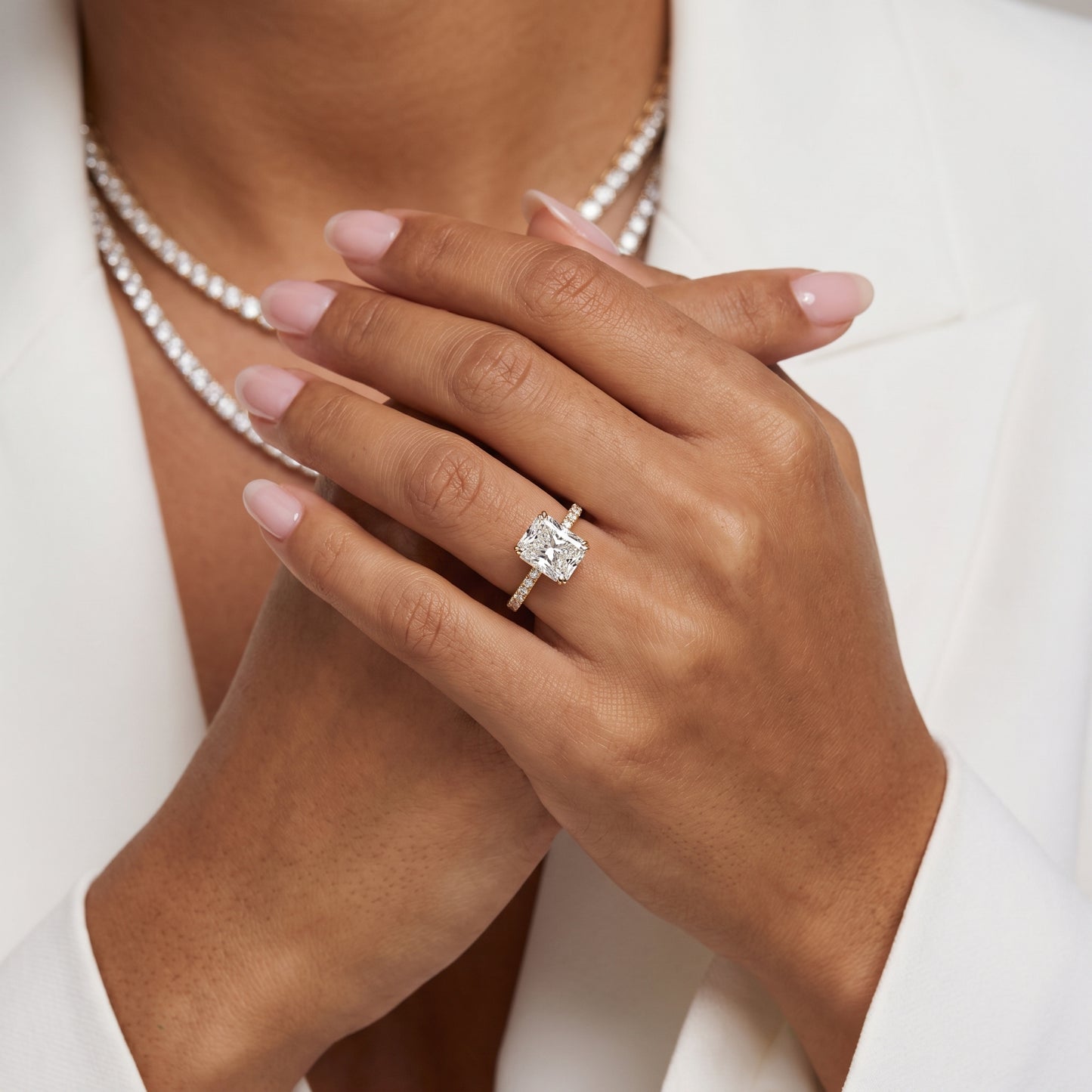 Novara Solitaire Pavé Radiant Diamond Ring in Yellow Gold - model.jpg