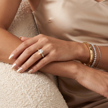 Noor Channel Set Sidestone Cushion Diamond Engagement Ring in Yellow Gold - model.jpg