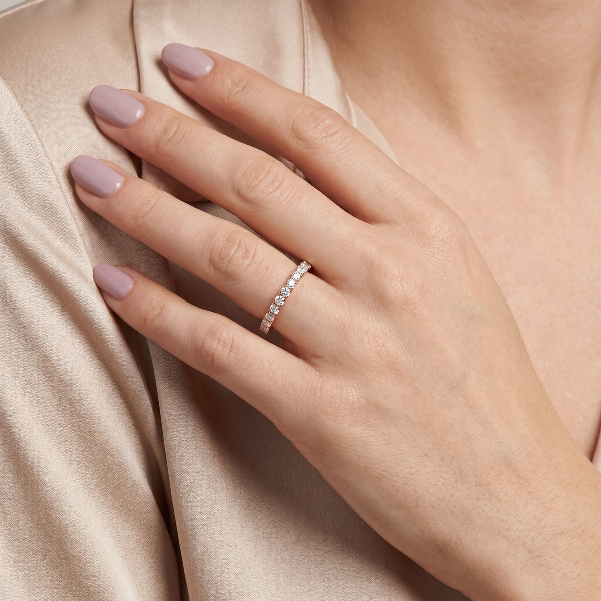 Lavinia French Pavé Round Diamond Half Eternity Band in Rose Gold - model.jpg