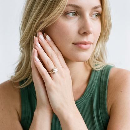 Sitka Leaf Halo Asscher Diamond Engagement Ring in Silver - model.jpg