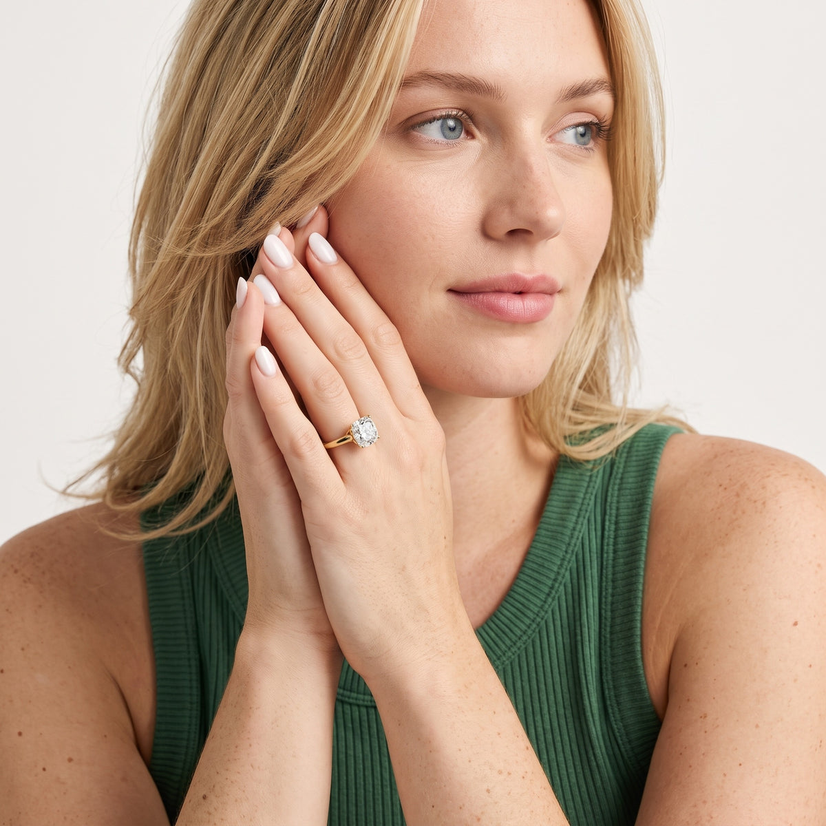 Karina Solitaire Cushion Diamond Engagement Ring in Rose Gold - model.jpg