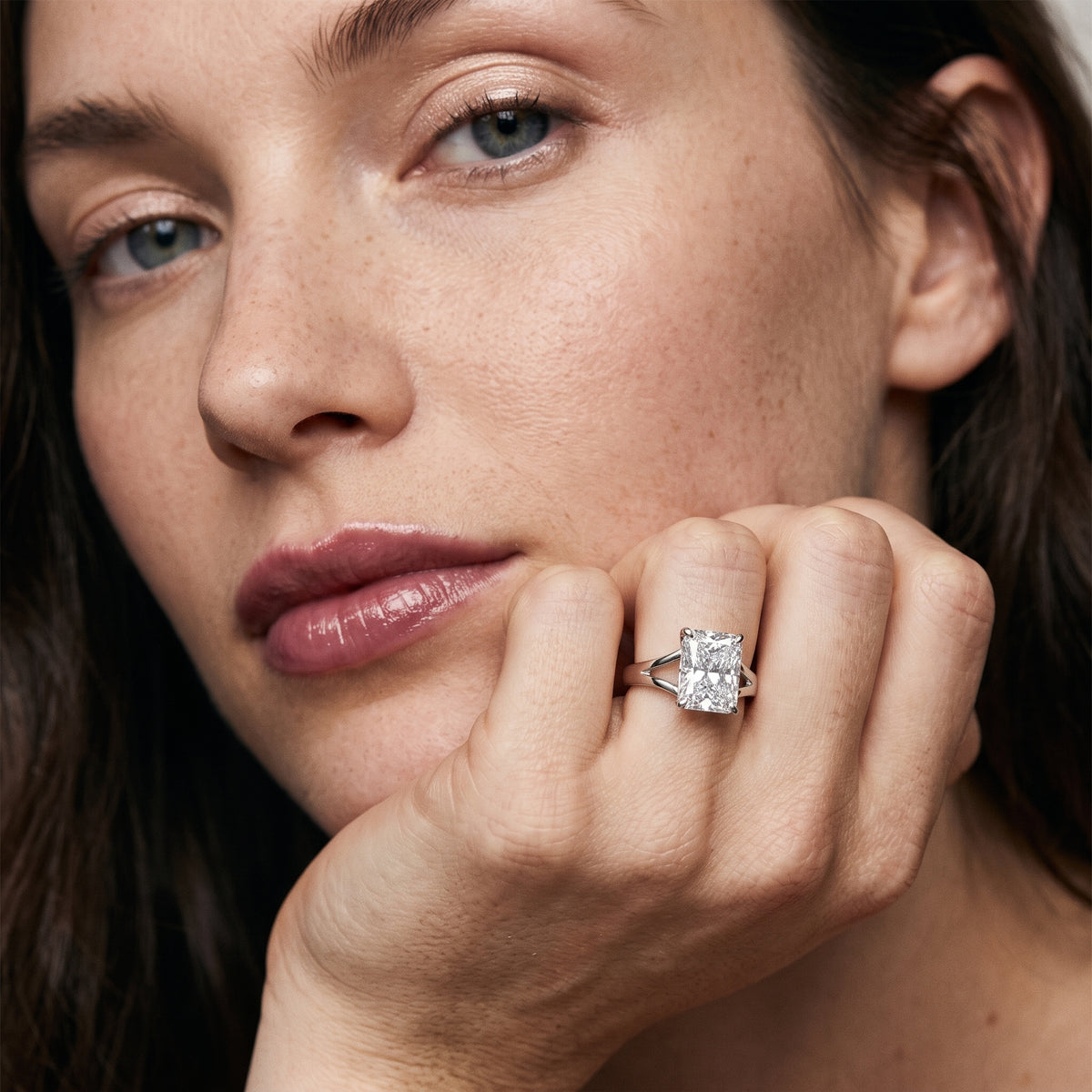 Kaia Solitaire Radiant Diamond Engagement Ring in Silver - model.jpg