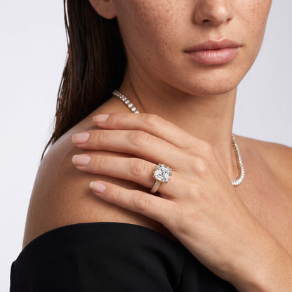 Jasmine Knife Edge Pavé Asscher Diamond Engagement Ring in Silver - model.jpg