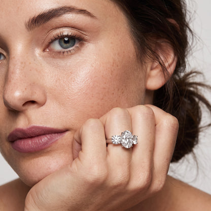 Esme Three-Stone Tapered Oval Diamond Ring in Platinum - model.jpg
