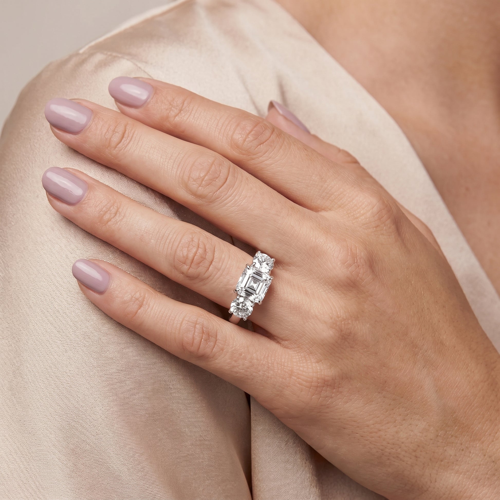 Esme Three-Stone Tapered Asscher Diamond Ring in Silver - model.jpg