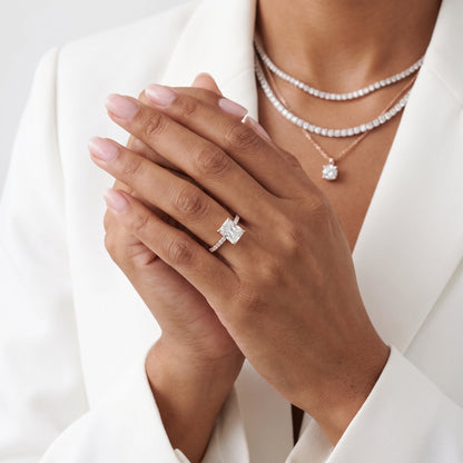 Maya Hidden Halo Pavé Radiant Diamond Engagement Ring in Rose Gold - model.jpg