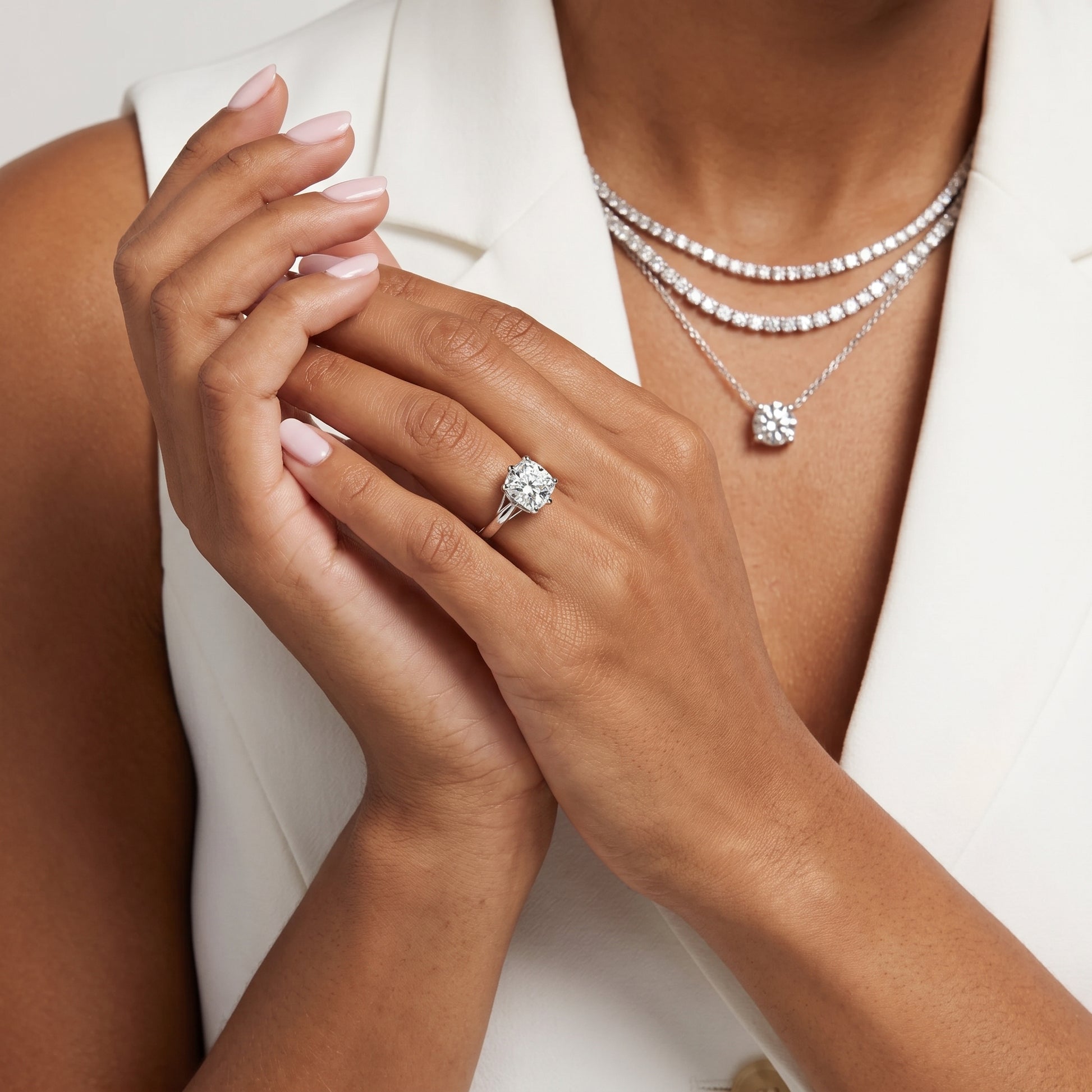 Lucia Solitaire Six-Prong Cushion Diamond Engagement Ring in Silver - model.jpg