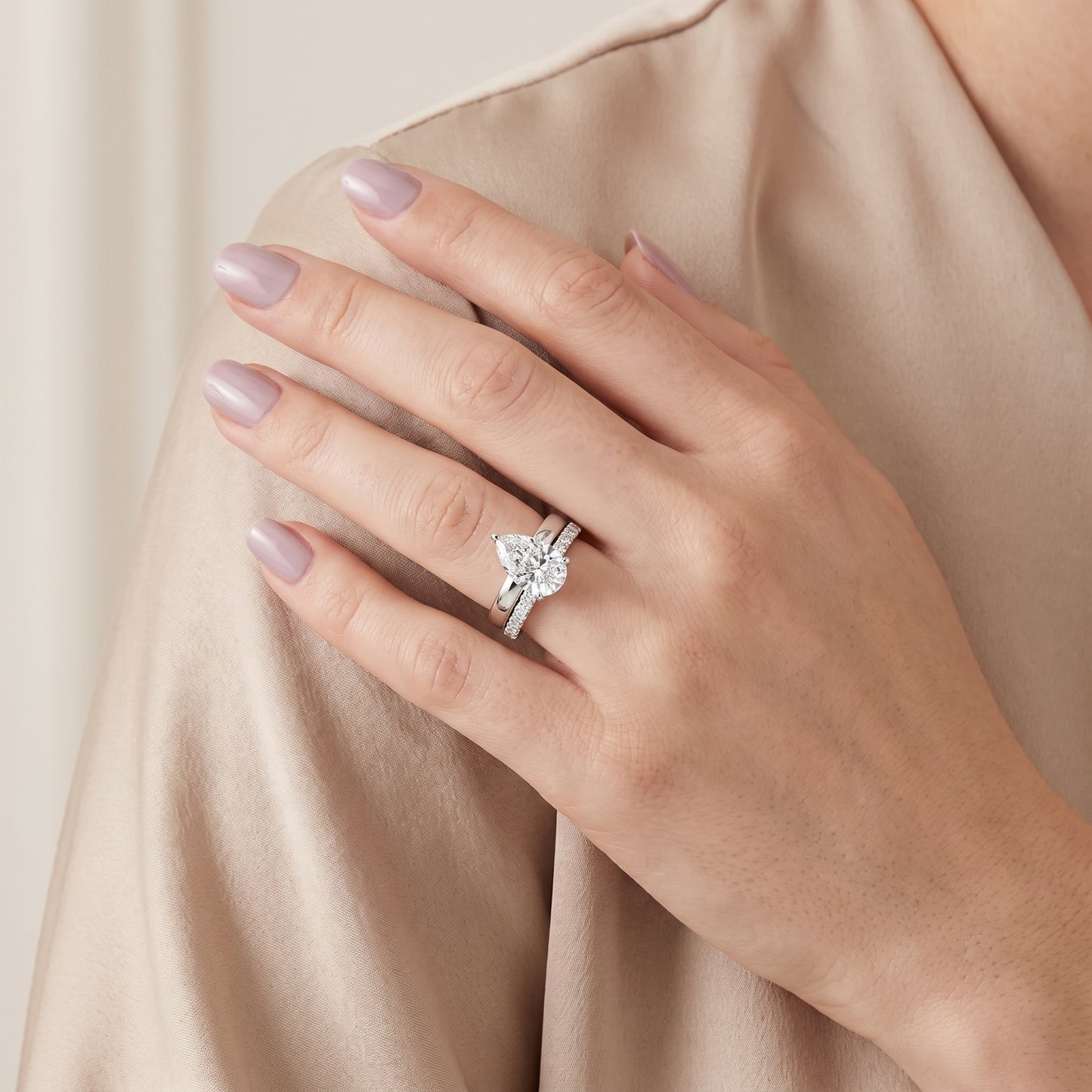 Veda Split Shank Pavé Pear Diamond Engagement Ring in White Gold - model.jpg