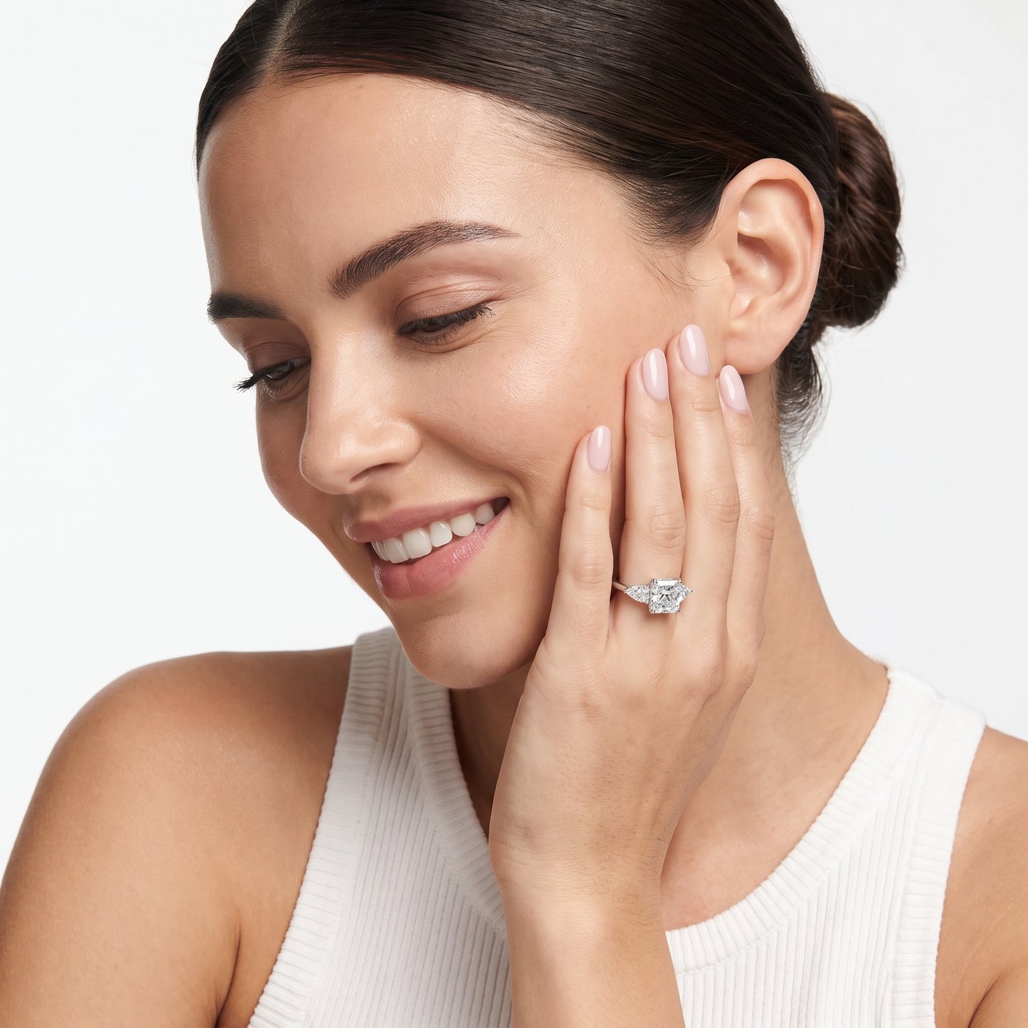 Mirabel Three-Stone Radiant Diamond Engagement Ring in White Gold - model.jpg