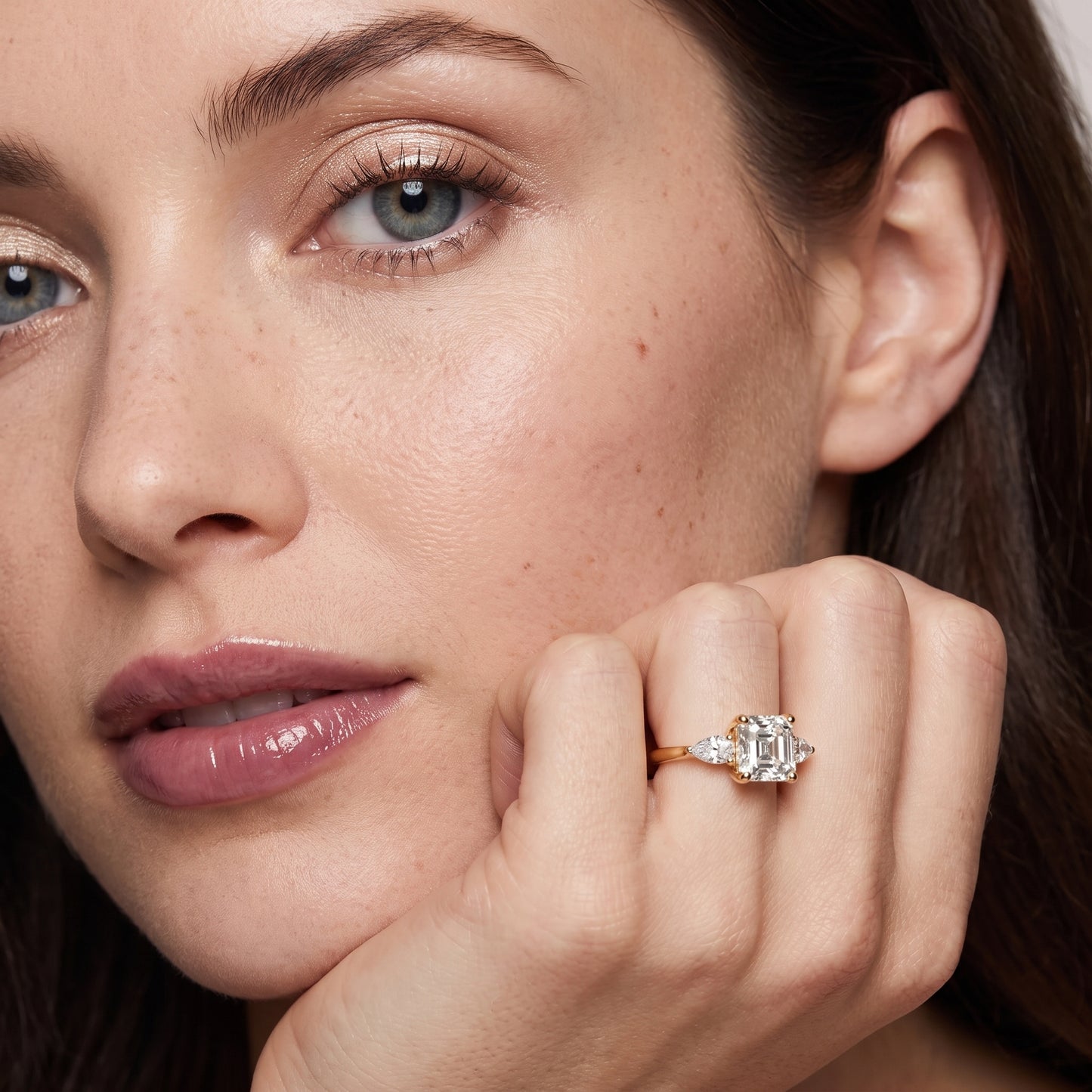 Faye Three-Stone Trellis Asscher Diamond Ring in Yellow Gold - model.jpg