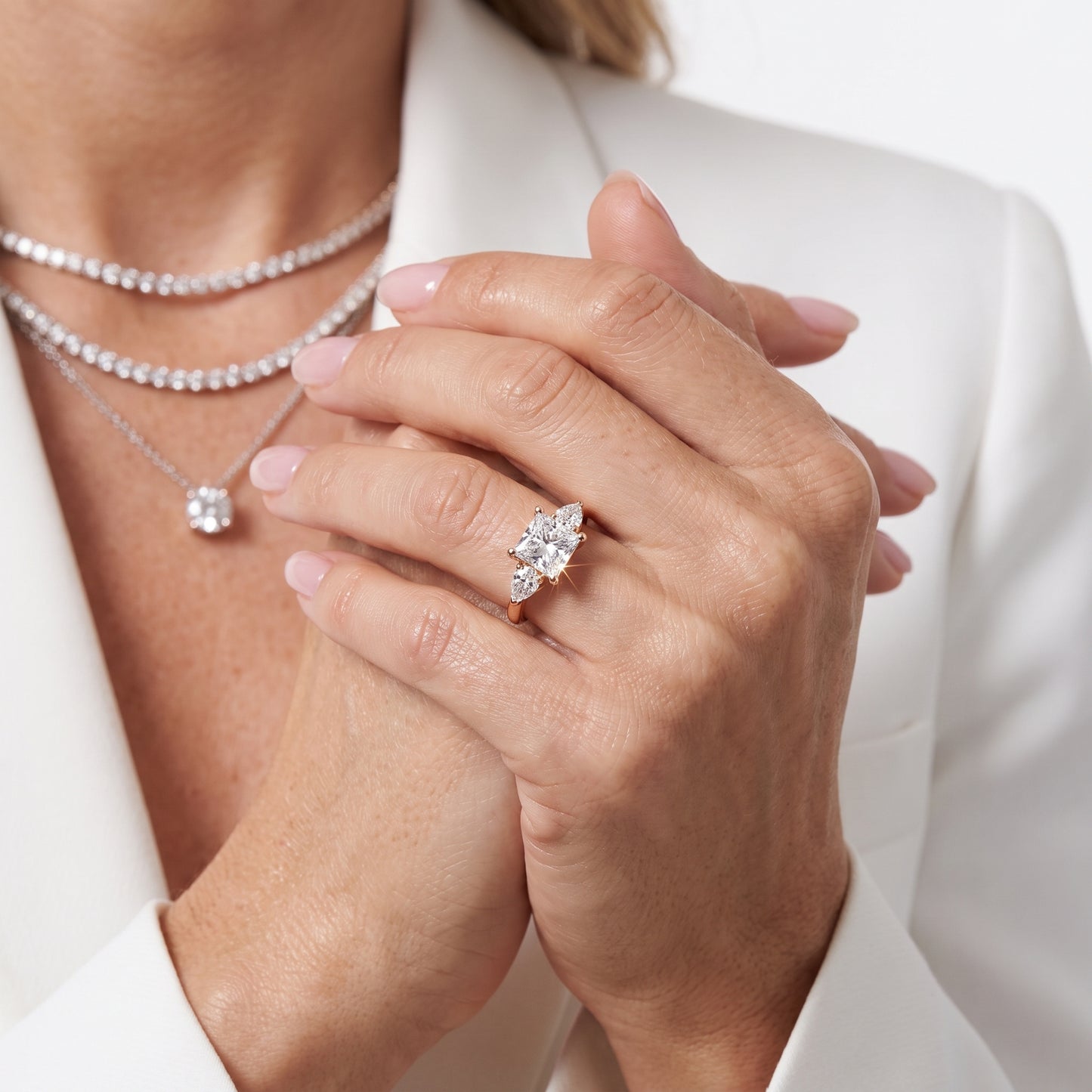 Mirabel Three-Stone Princess Diamond Engagement Ring in Rose Gold - model.jpg