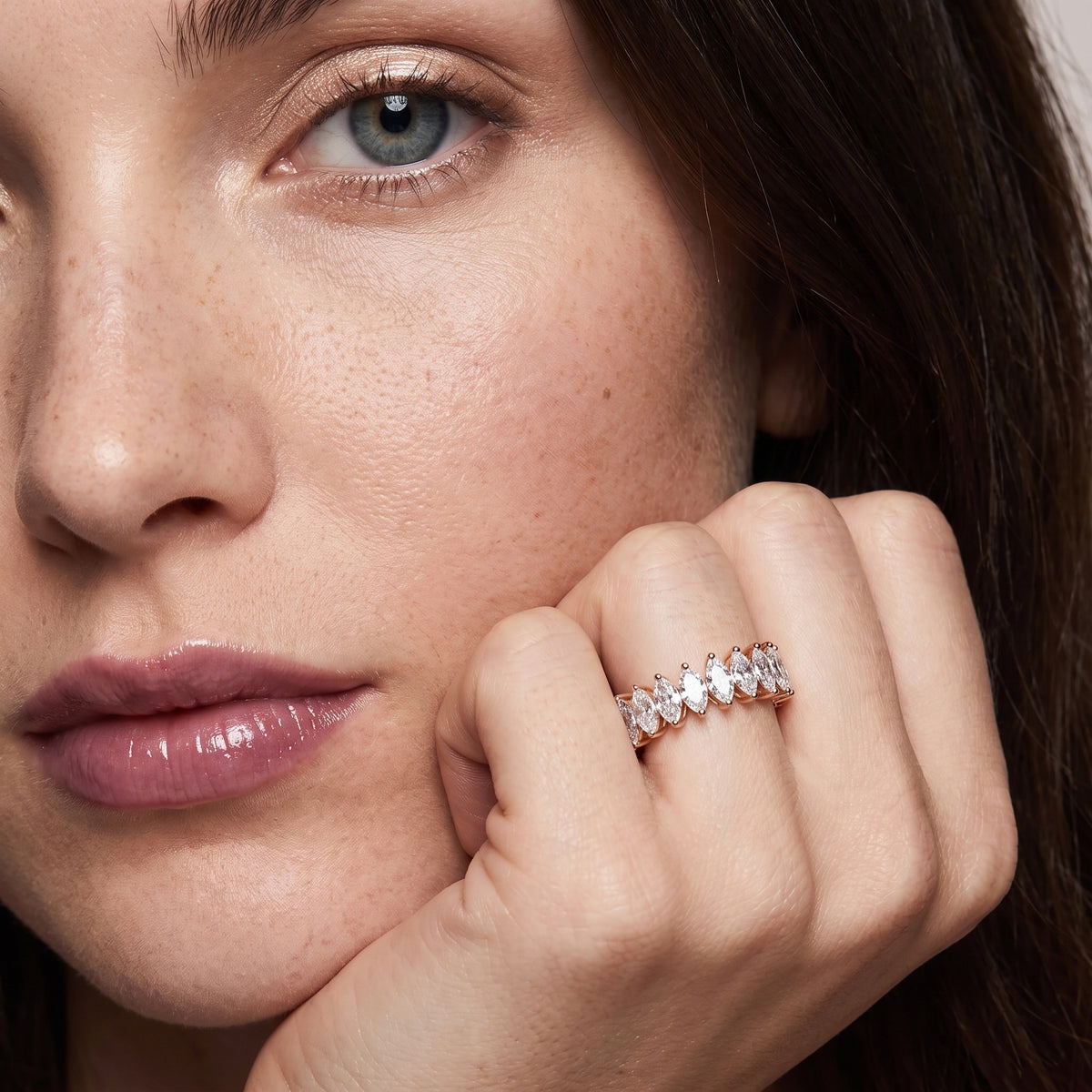 Philippa Shared Prong Marquise & Baguette Diamond Eternity Band in Rose Gold - model.jpg