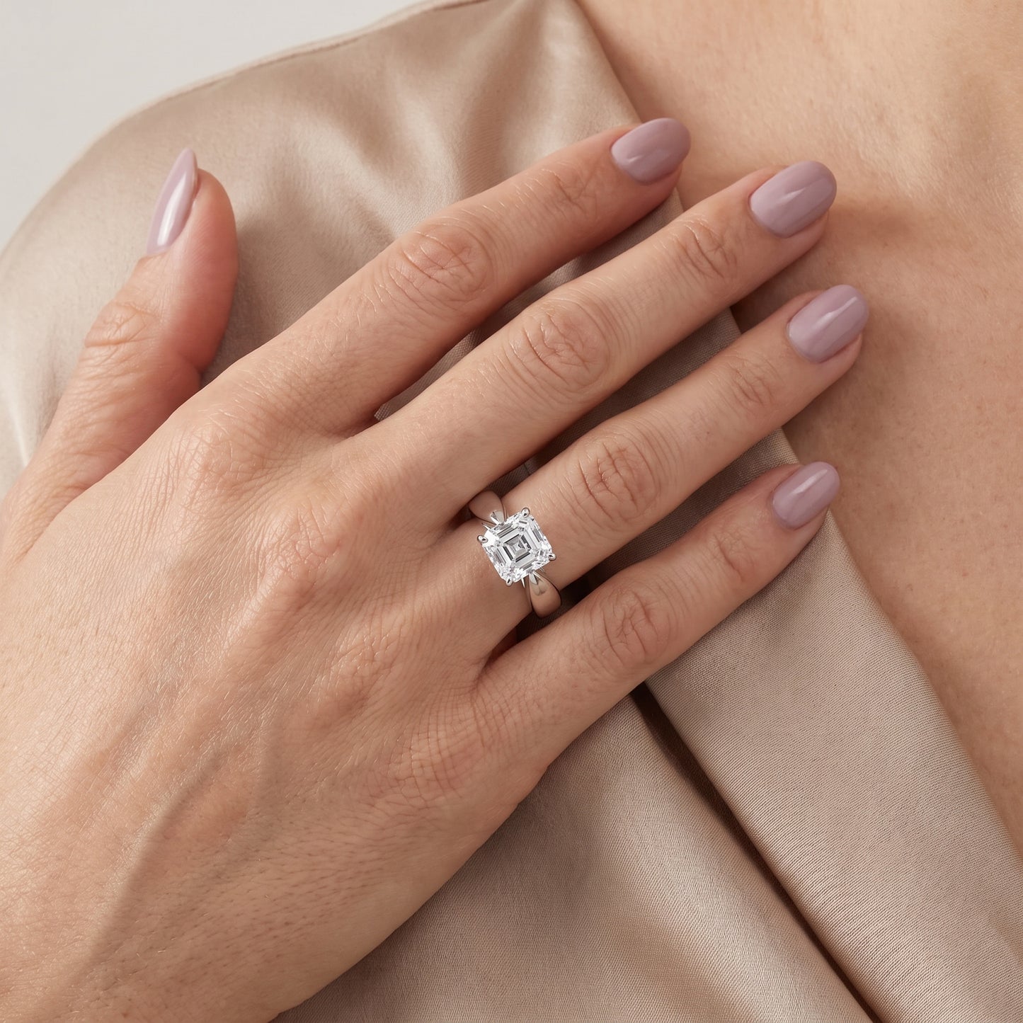 Talia Solitaire Twist Asscher Diamond Engagement Ring in White Gold - model.jpg