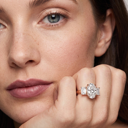 Zoe Three-Stone Oval Diamond Ring in Rose Gold - model.jpg