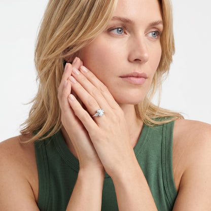 Phoebe Three-Stone Emerald Diamond Ring in Silver - model.jpg