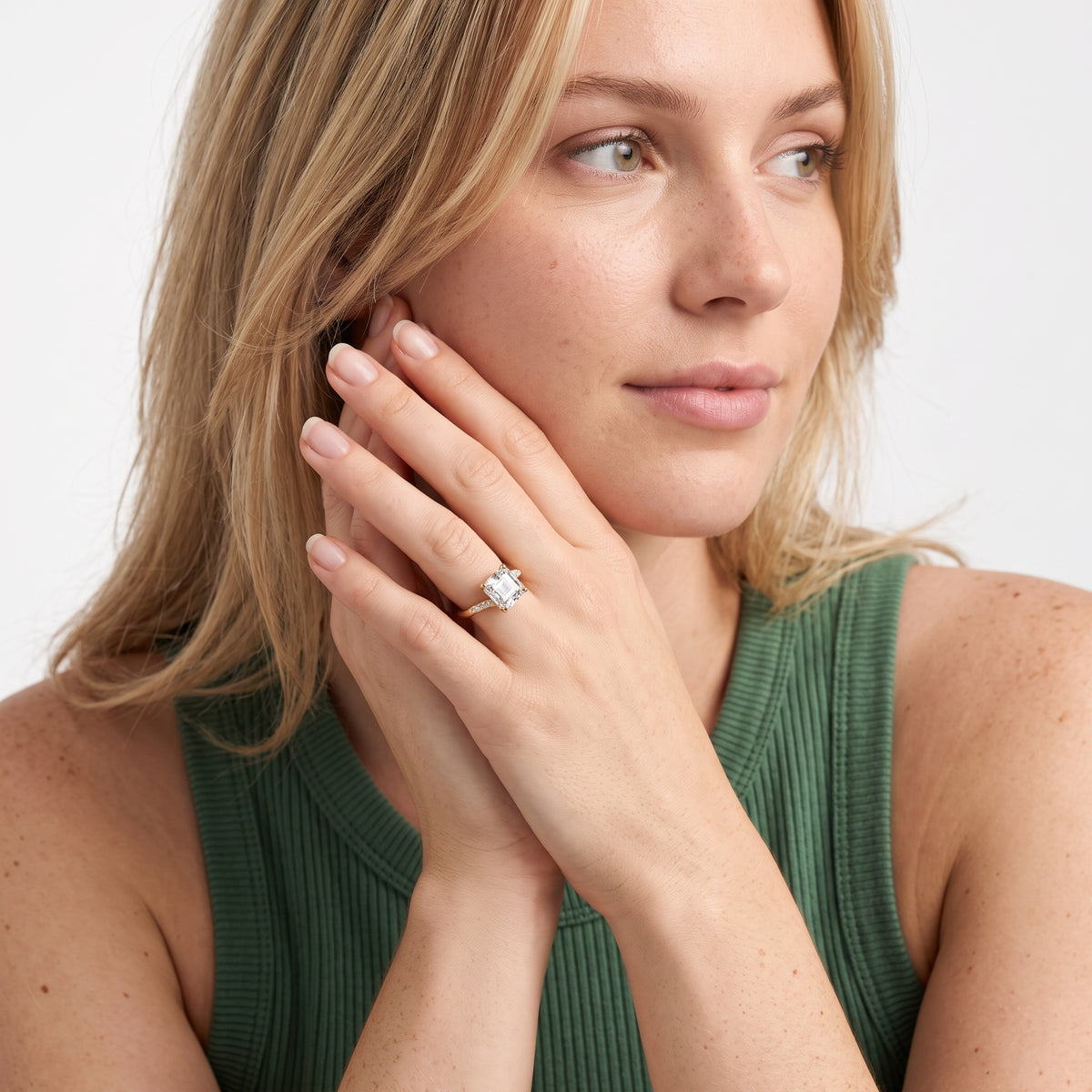 Nicoletta Bypass Pavé Asscher Diamond Engagement Ring in Silver - model.jpg