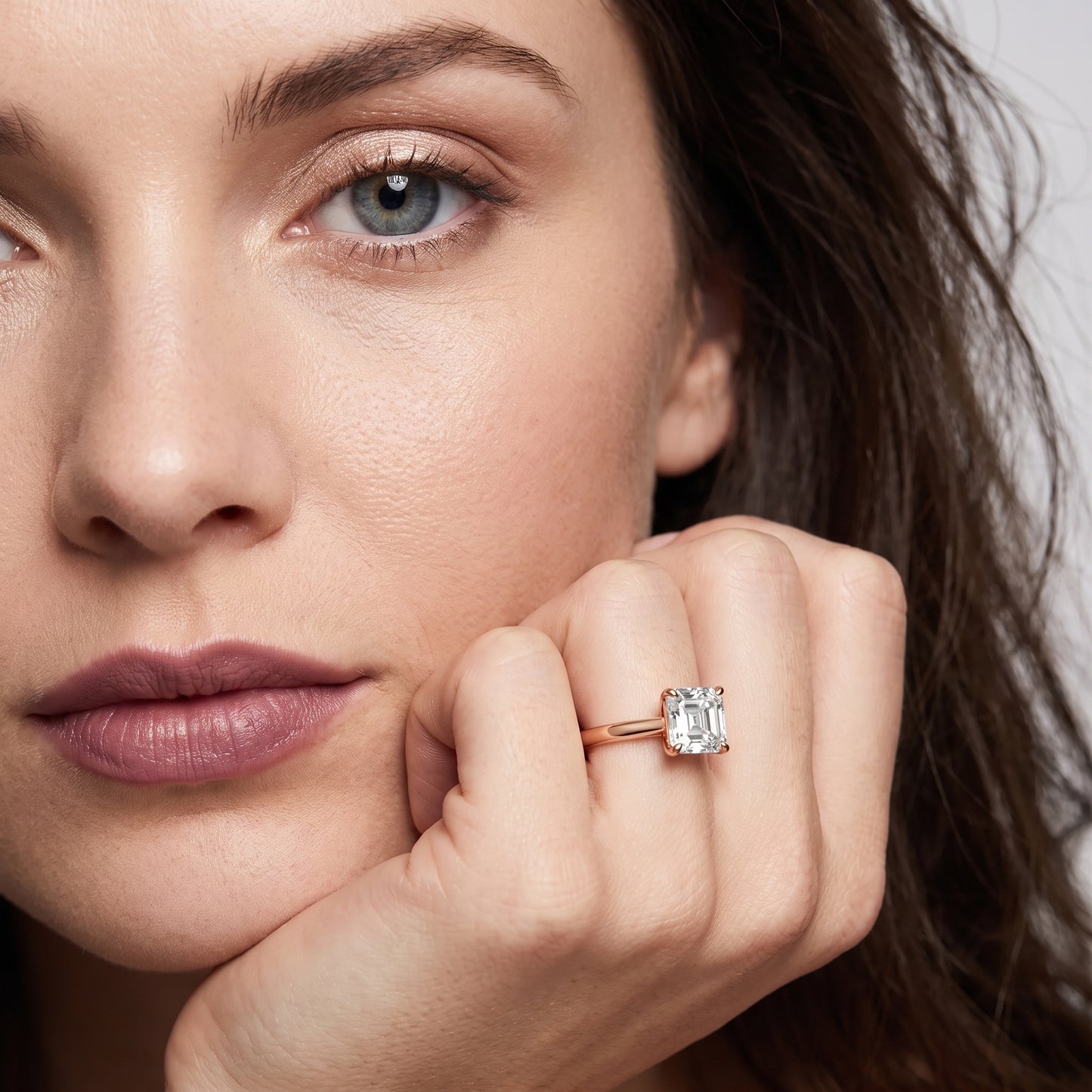 Kalia Knife Edge Solitaire Asscher Diamond Engagement Ring in Rose Gold - model.jpg