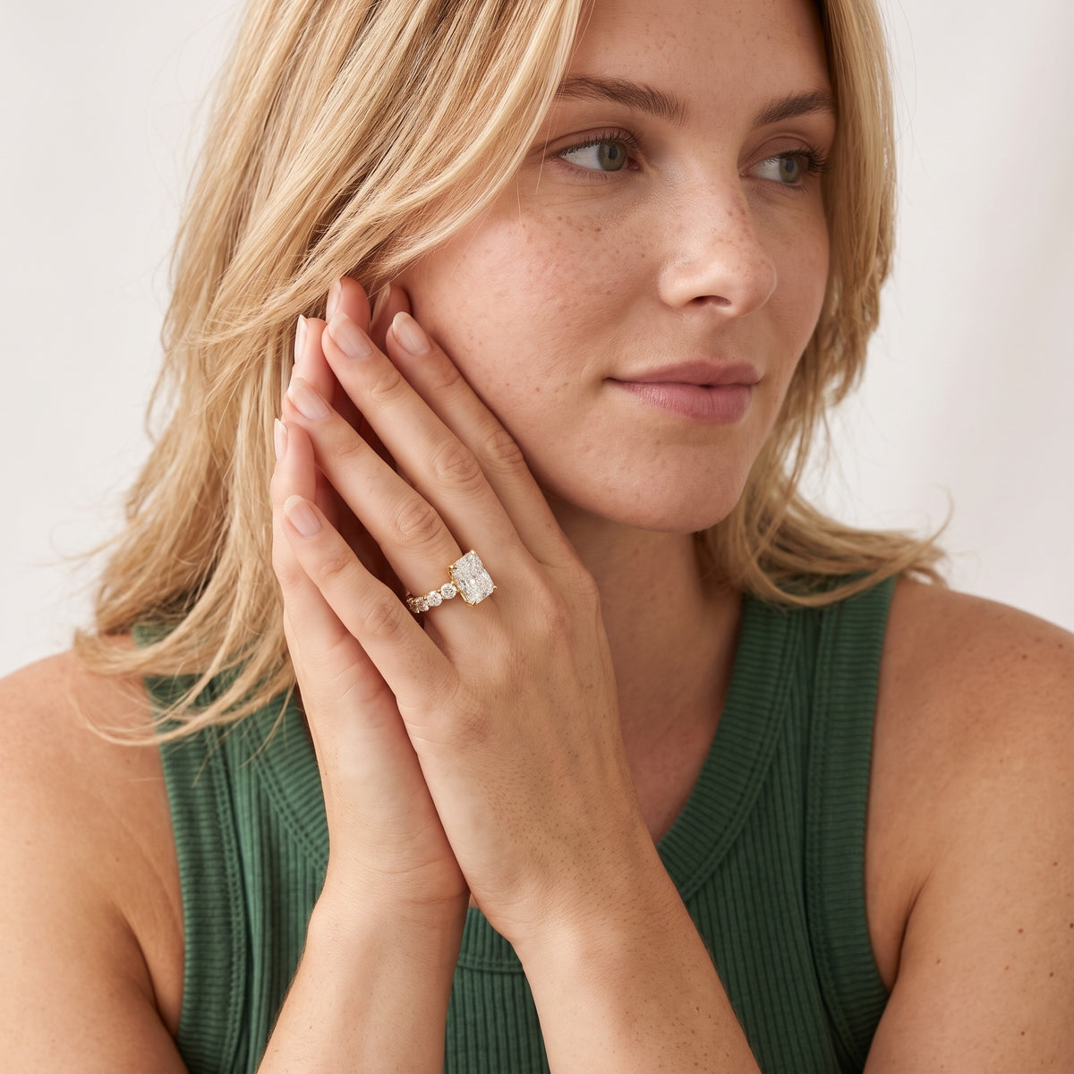 Sterling Statement Pavé Radiant Diamond Engagement Ring in Yellow Gold - model.jpg