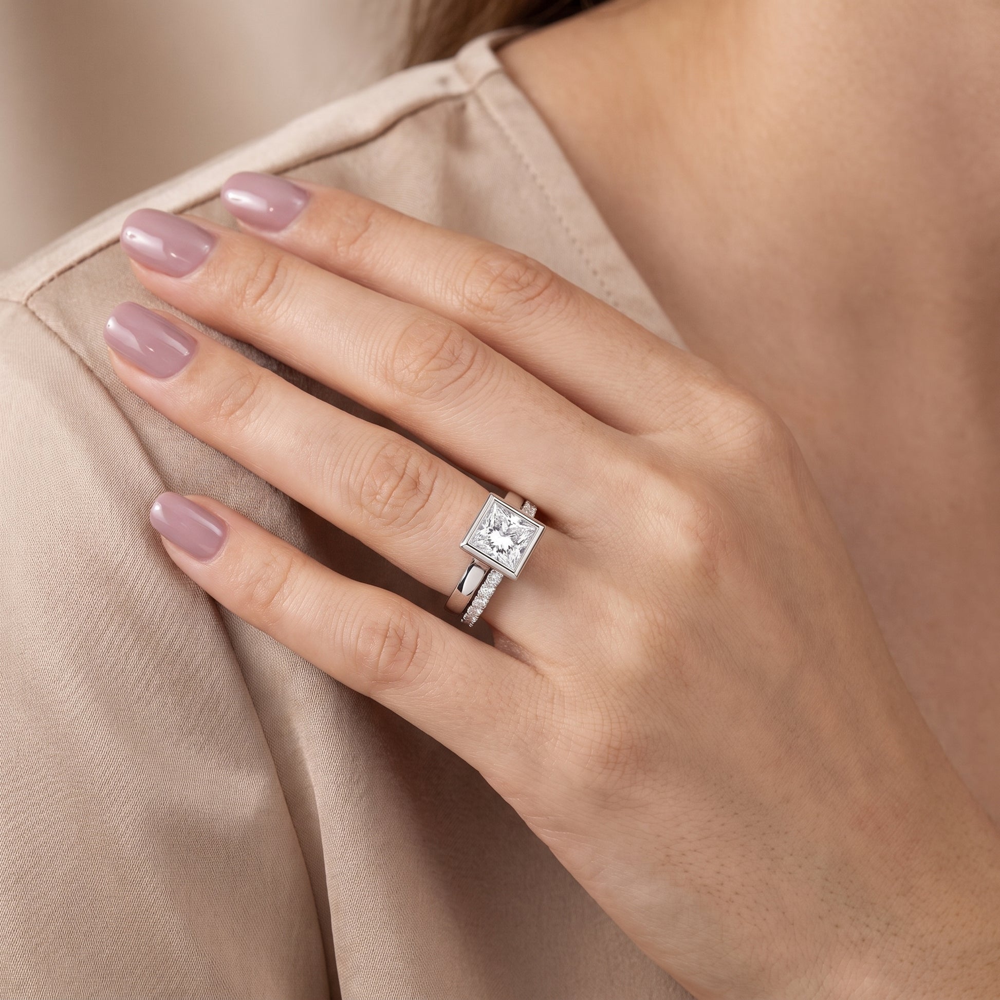 Ayla Bezel Bypass Princess Diamond Ring in White Gold - model.jpg