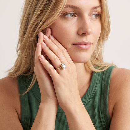 Moab Petal Pavé Emerald Diamond Engagement Ring in Platinum - model.jpg