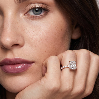 Gia Hidden Halo Pavé Radiant Diamond Ring in Rose Gold - model.jpg
