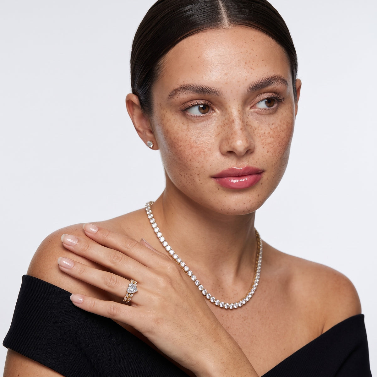 Maureen Leaf Garland Heart Diamond Engagement Ring in Rose Gold - model.jpg