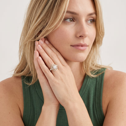 Liliana Leaf Cluster Emerald Diamond Engagement Ring in Platinum - model.jpg