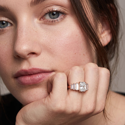 Mara Sidestone Baguette Accent Radiant Diamond Engagement Ring in Rose Gold - model.jpg
