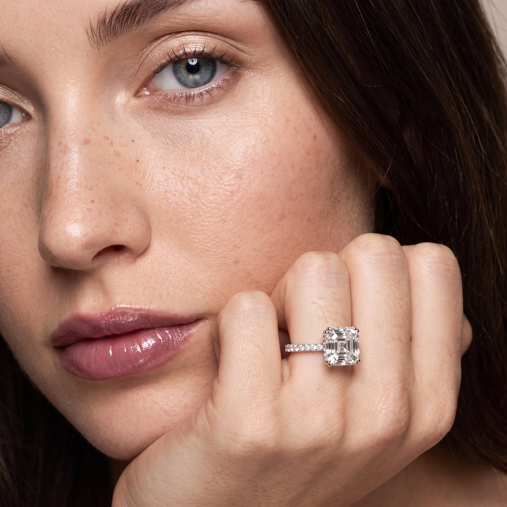 Violet Hidden Halo Pavé Asscher Diamond Ring in Silver - model.jpg