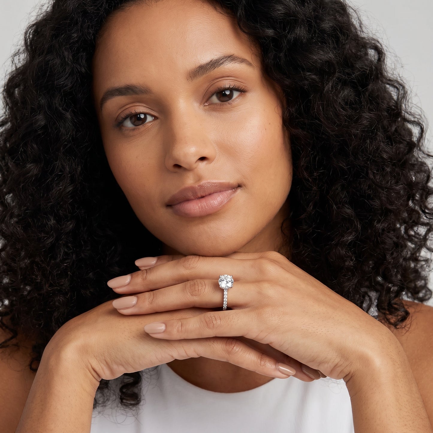 Thea Hidden Halo Pavé Round Diamond Engagement Ring in Silver - model.jpg