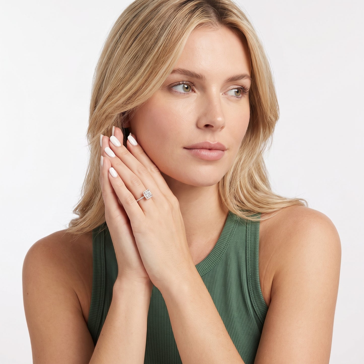 Willa Halo Micropavé Princess Diamond Engagement Ring in Rose Gold - model.jpg
