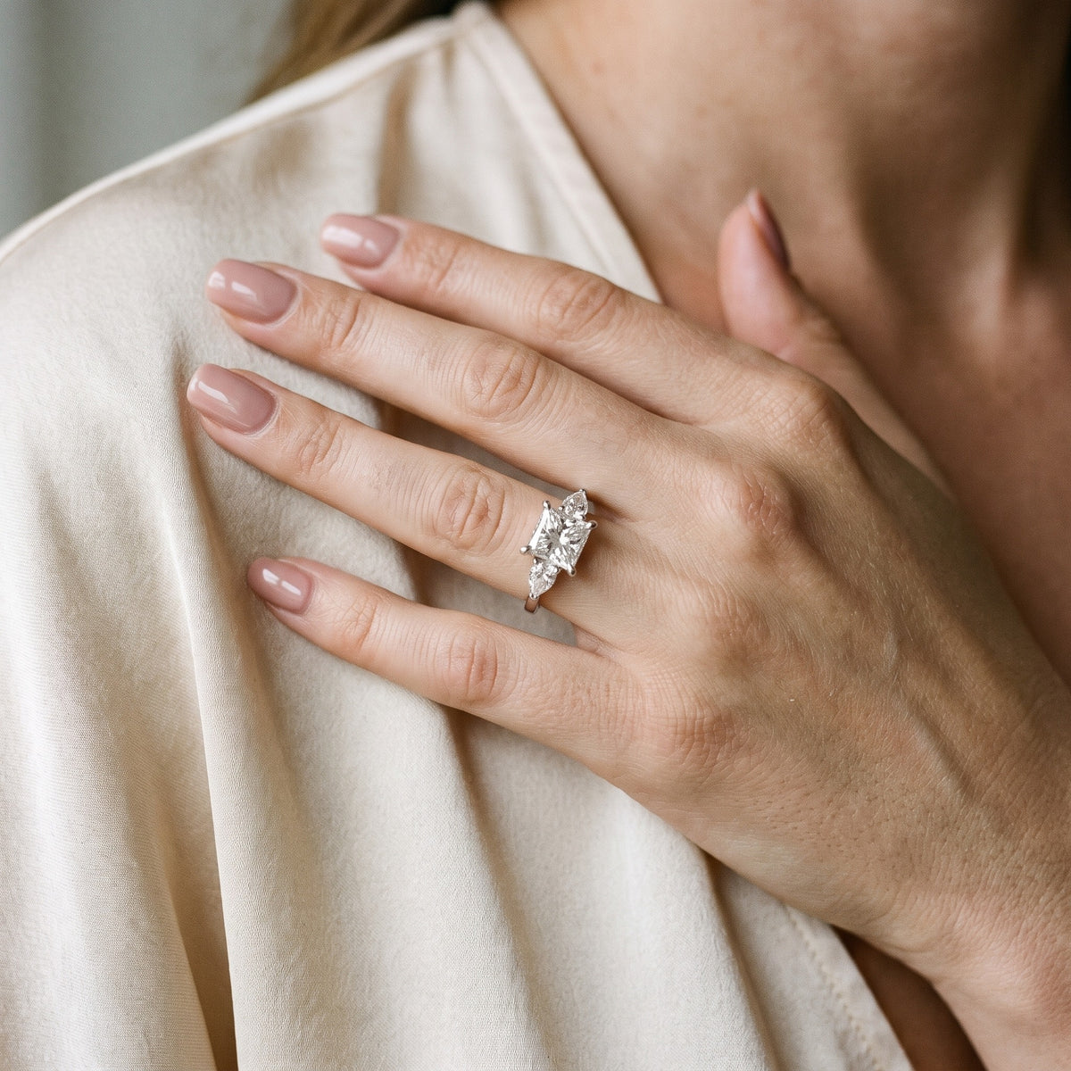 Grace Three Stone Princess Diamond Engagement Ring in White Gold - model.jpg
