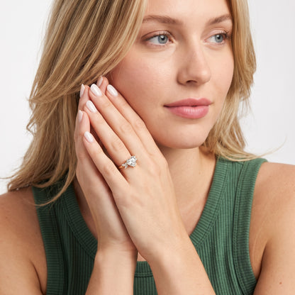 Avon Leaf Cluster Heart Diamond Engagement Ring in Rose Gold - model.jpg