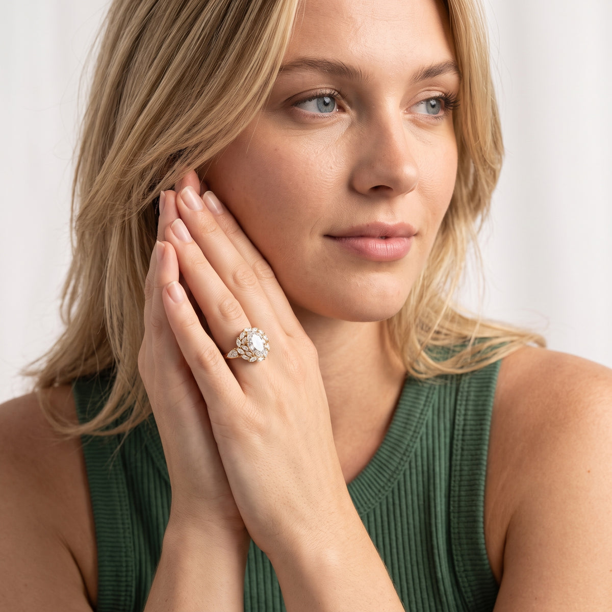 Liliana Leaf Cluster Oval Diamond Engagement Ring in Platinum - model.jpg