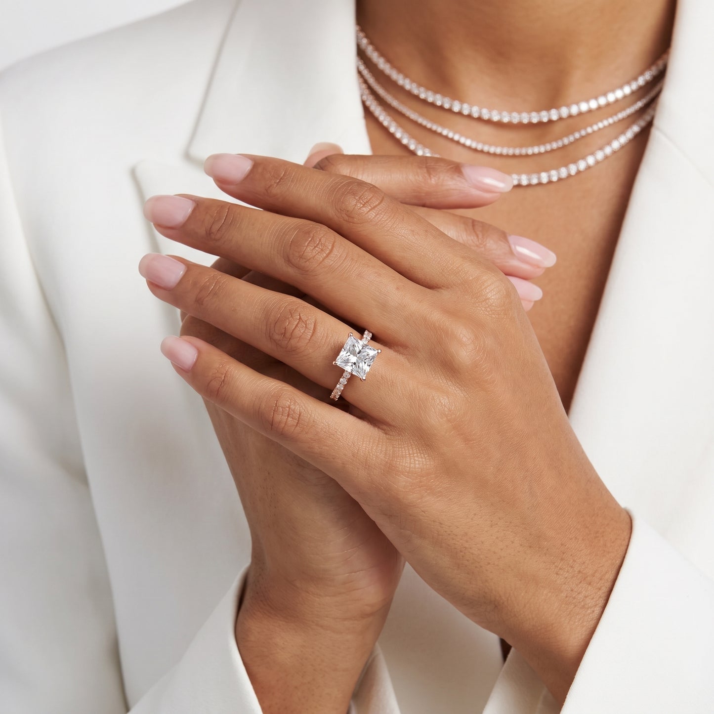 Juna French Pavé Solitaire Princess Diamond Engagement Ring in Rose Gold - model.jpg