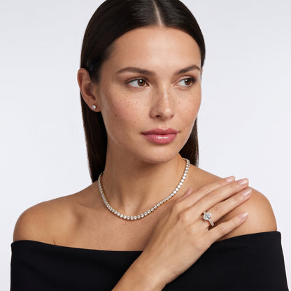 Augusta Graduated Pavé Pear Diamond Engagement Ring in Silver - model.jpg