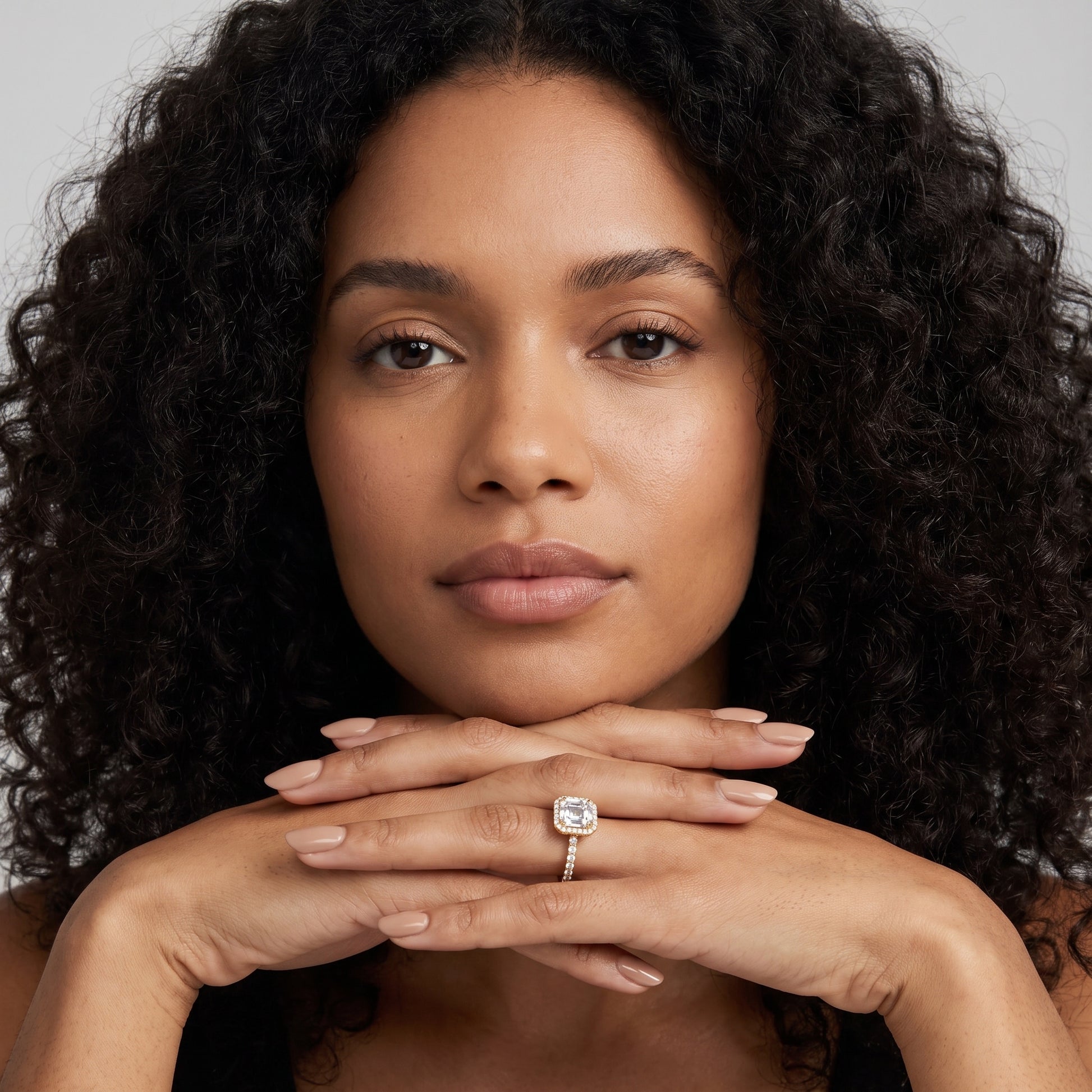 Chloe Halo Pavé Asscher Diamond Ring in Yellow Gold - model.jpg