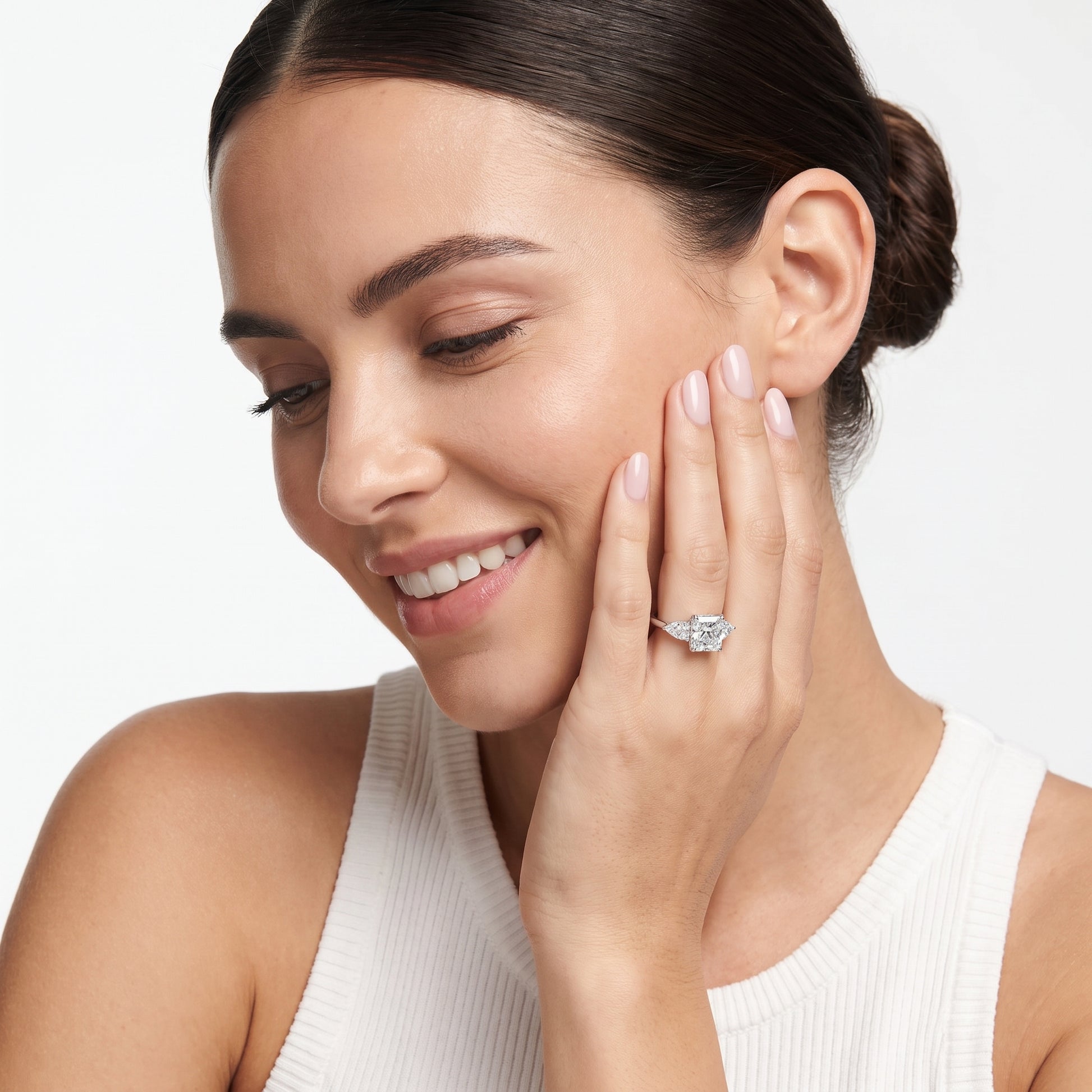 Mirabel Three-Stone Radiant Diamond Engagement Ring in Silver - model.jpg