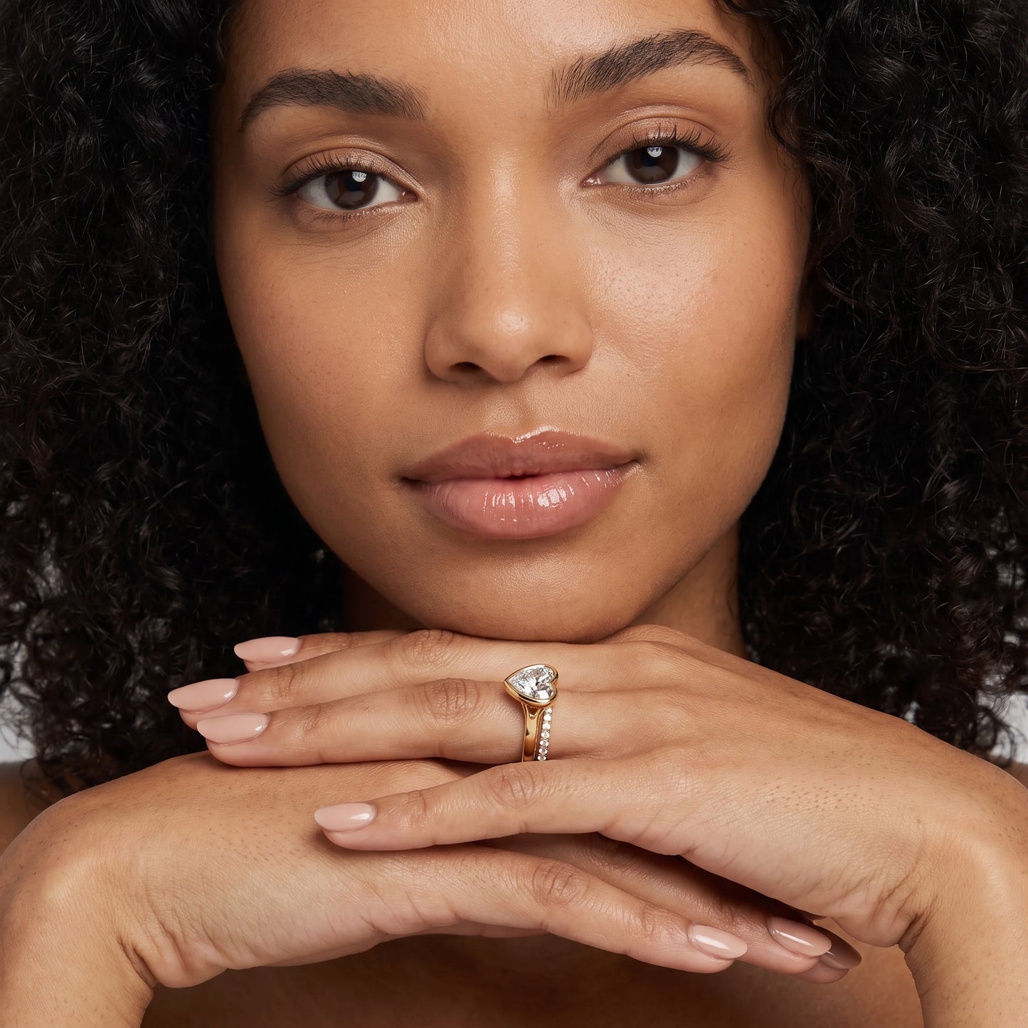 Ayla Bezel Bypass Heart Diamond Ring in Yellow Gold - model.jpg