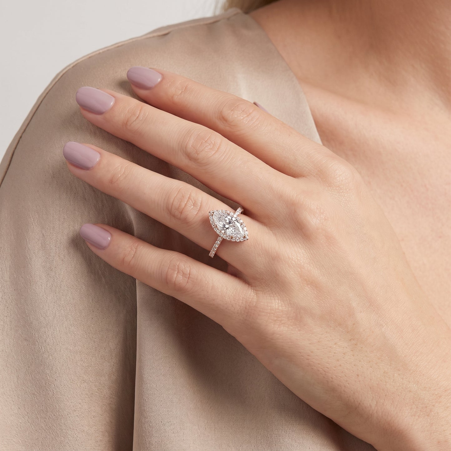 Alma Halo Pavé Marquise Diamond Ring in Rose Gold - model.jpg