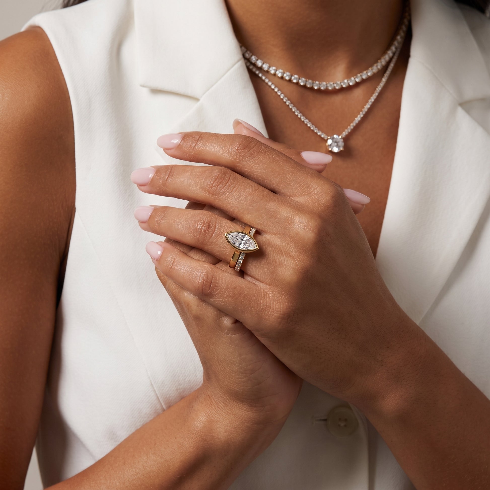 Ayla Bezel Bypass Marquise Diamond Ring in Yellow Gold - model.jpg