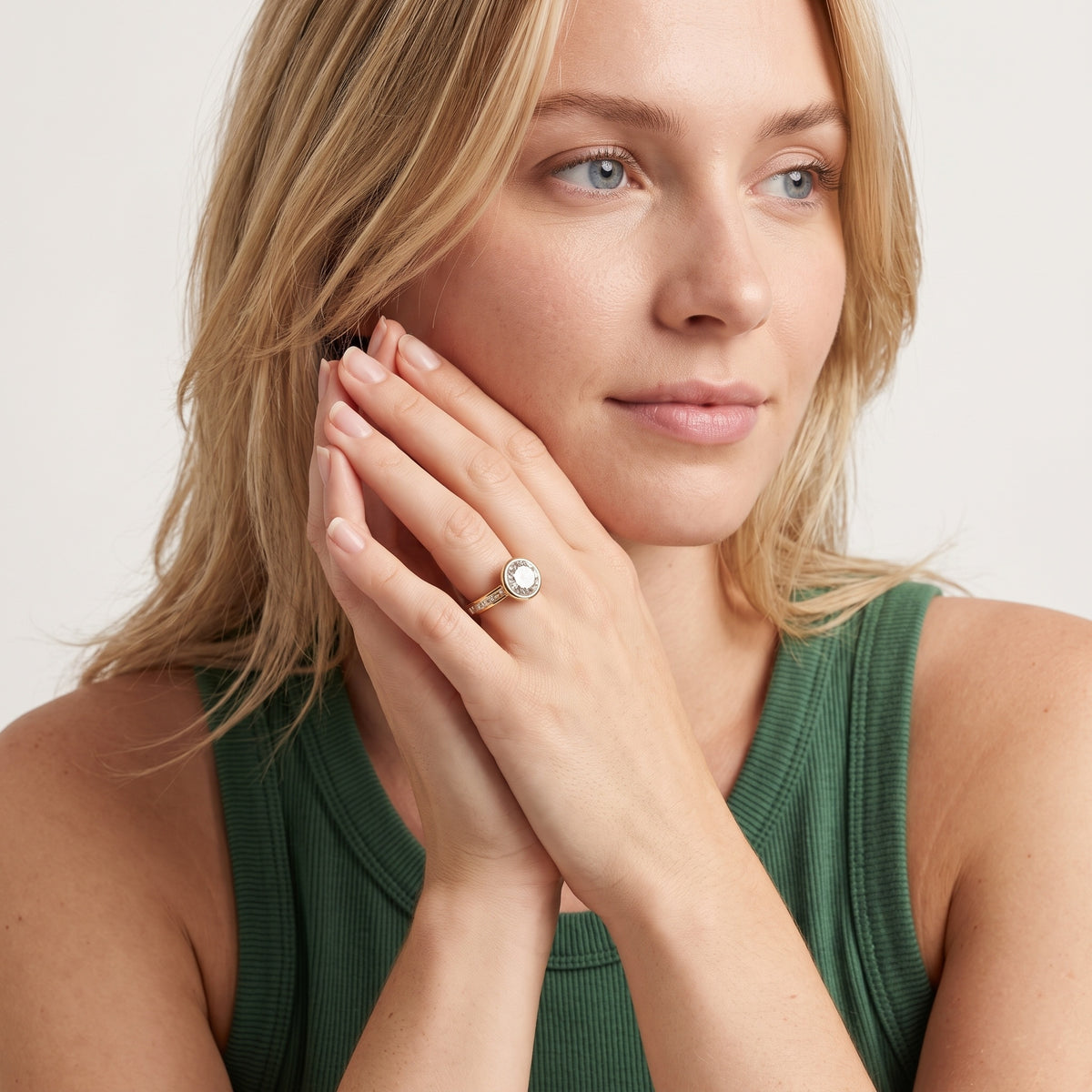 Raleigh Bezel Baguette Round Diamond Engagement Ring in White Gold - model.jpg