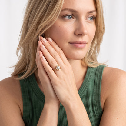 Anna Floral Cluster Round Diamond Engagement Ring in Rose Gold - model.jpg