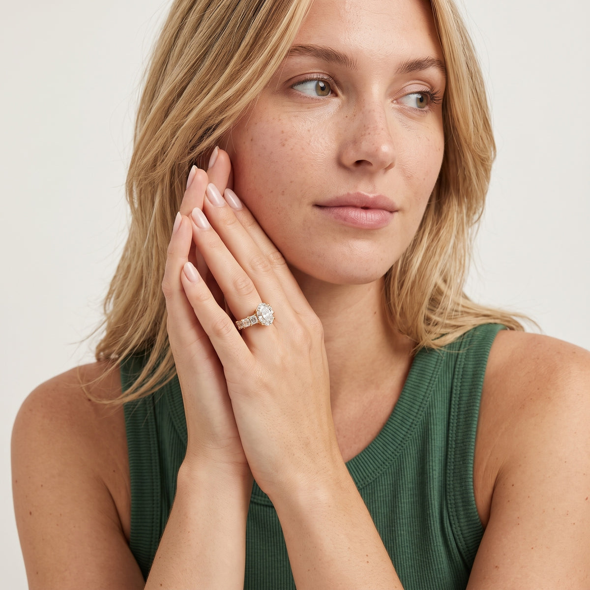 Sonja Graduated Pavé Oval Diamond Engagement Ring in Silver - model.jpg